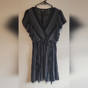 Elegant Black and White Ruffled Striped Dress